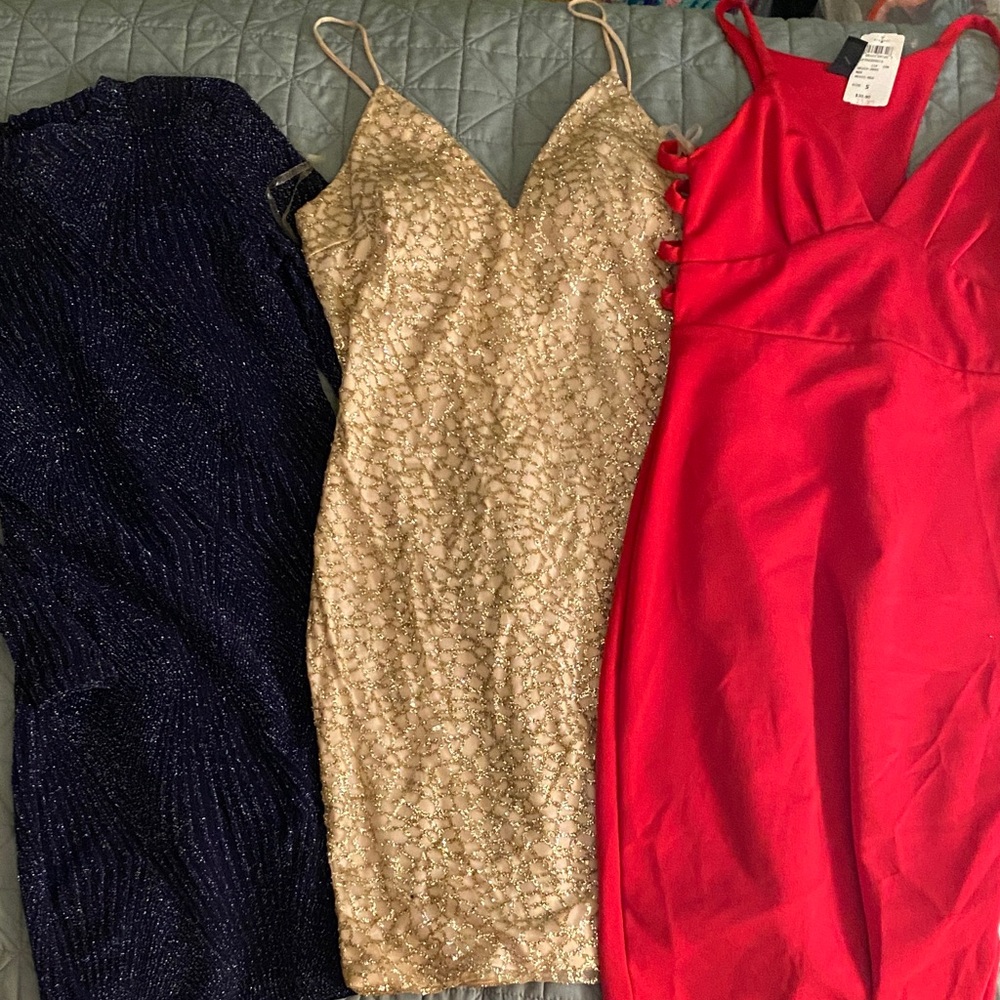 Windsor Red, Gold, and Blue Mini Dresses